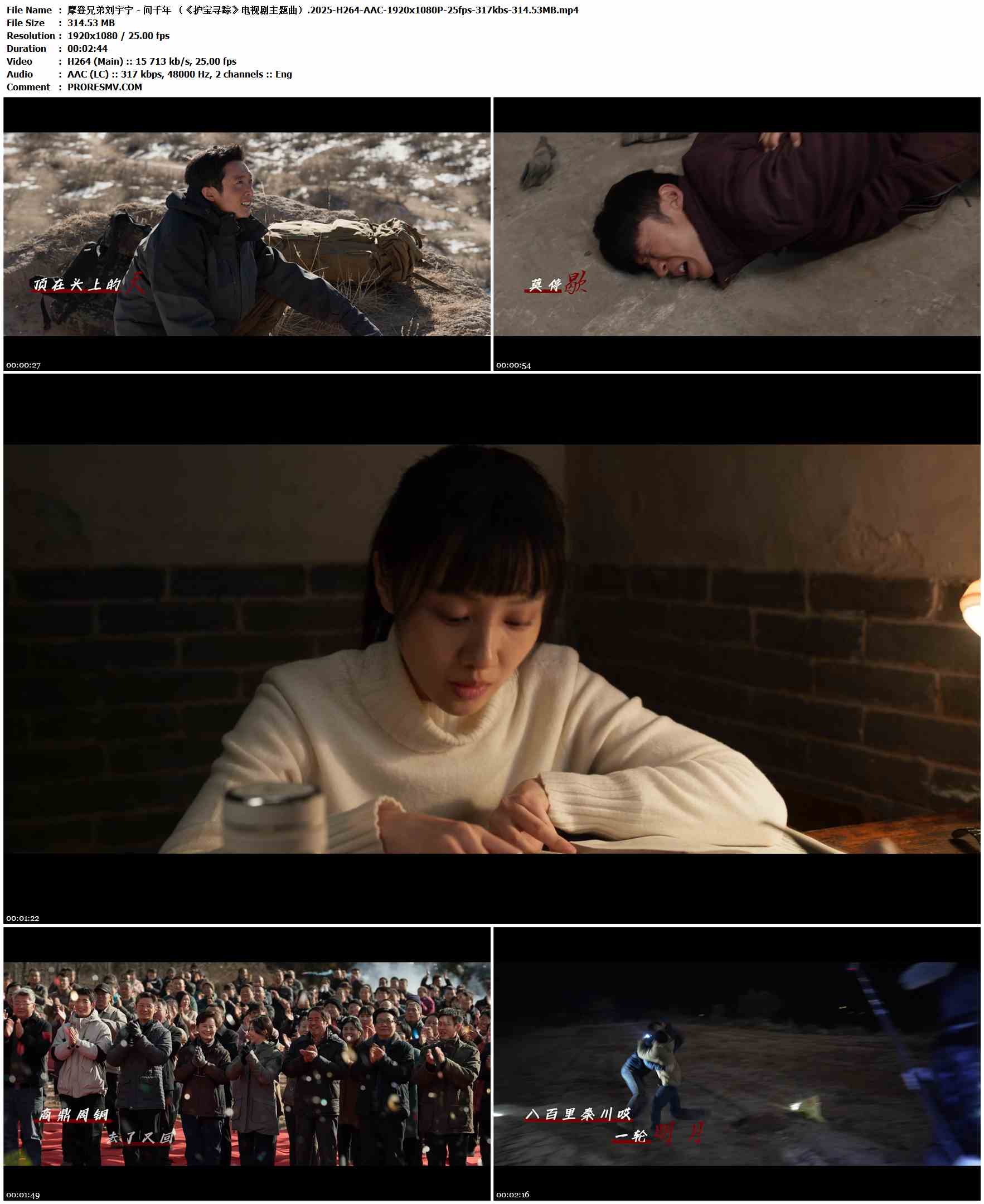 摩登兄弟刘宇宁 - 问千年 （《护宝寻踪》电视剧主题曲）.2025-H264-AAC-1920x1080P-25fps-317kbs-314.53MB官方MV_高清MV